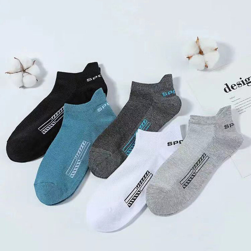 5 pares de alta qualidade homens tornozelo meias algodão respirável esportes meias malha casual atlético verão fino corte curto sokken plus size