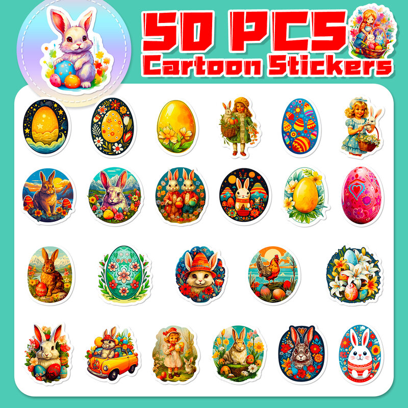 50 Stuks Easter Bunny Serie Graffiti Stickers Voor Bagage Telefoon Hoesjes Laptop Helmen Skateboard Decoratieve Stickers Diy Speelgoed