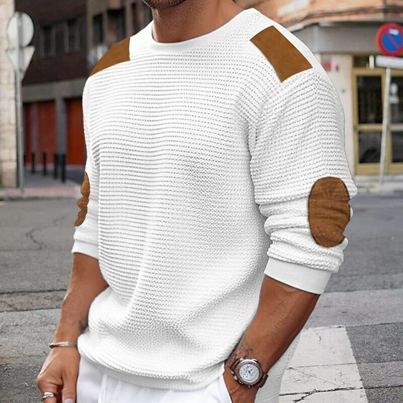 2023 Autumn Winter New Men's Knitwear round Neck Long Sleeve Splicing Pullover Sweater Slim Sweater