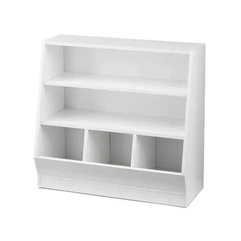 Contenedor de almacenamiento para niños, estantería de dos estantes, estante de libros blanco