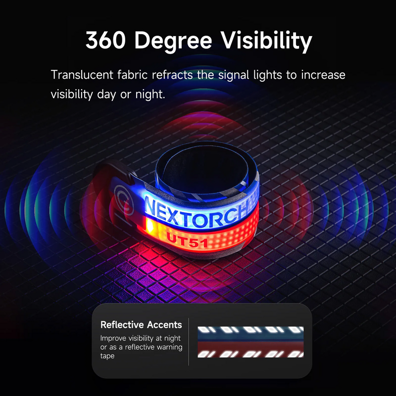 NEXTORCH UT51 LED Red blue flash warning bracelet night running cycling outdoor 360 degree ring type luminous bracelet Type-C