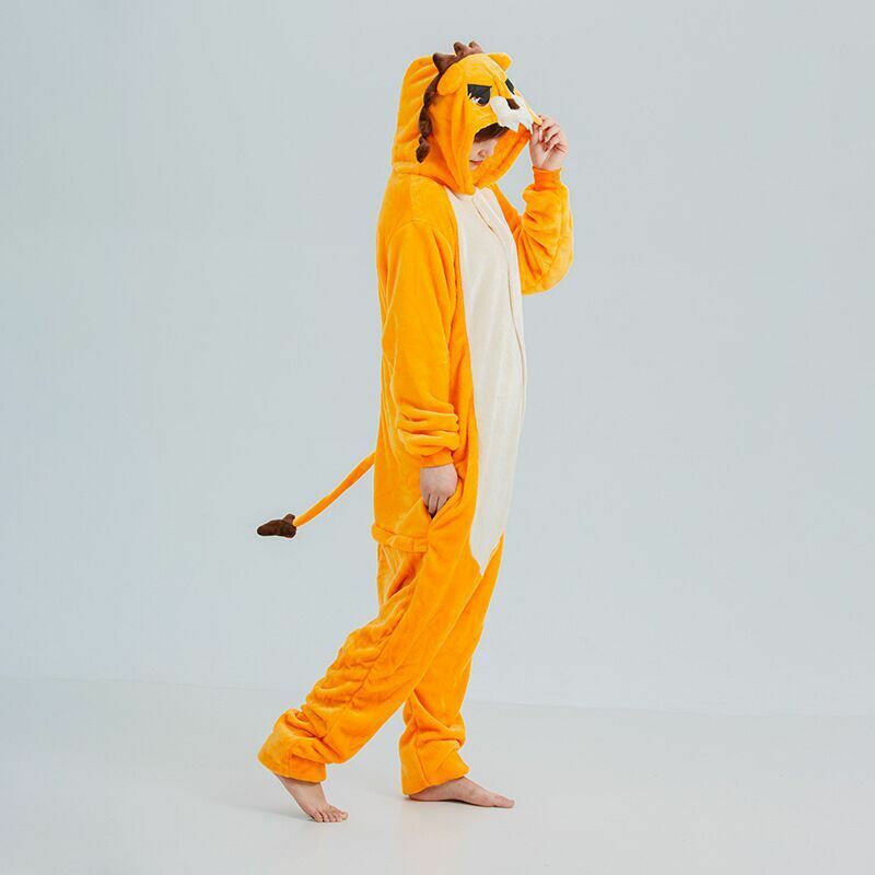 Orange Lion kigurumis jumpsuit Pajamas Cute Animal Costume Individual funny Hooded Flannel Velvet Sleepwear for Adult Women
