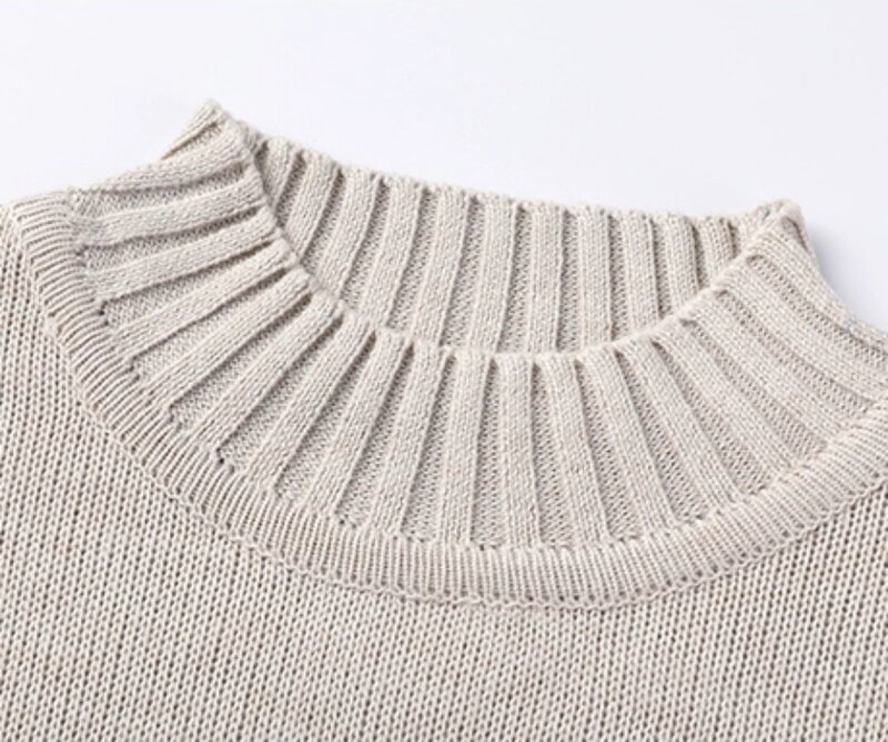 Suéter de Cuello medio alto para hombre, felpa gruesa de una pieza, suéter versátil de punto con negro y gris oscuro, otoño e invierno, 2023