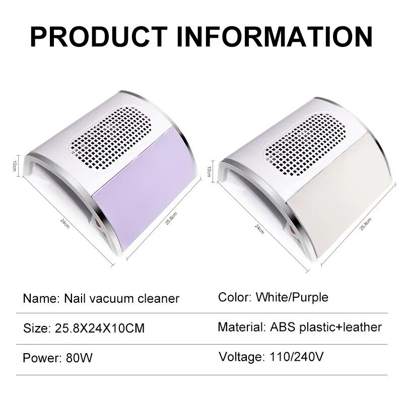 80W Nail Dust Collector Absorber For Nail Low Noise Nail Vacuum Cleaner Dust Extractor for Manicure Collecting Pedicure Tools