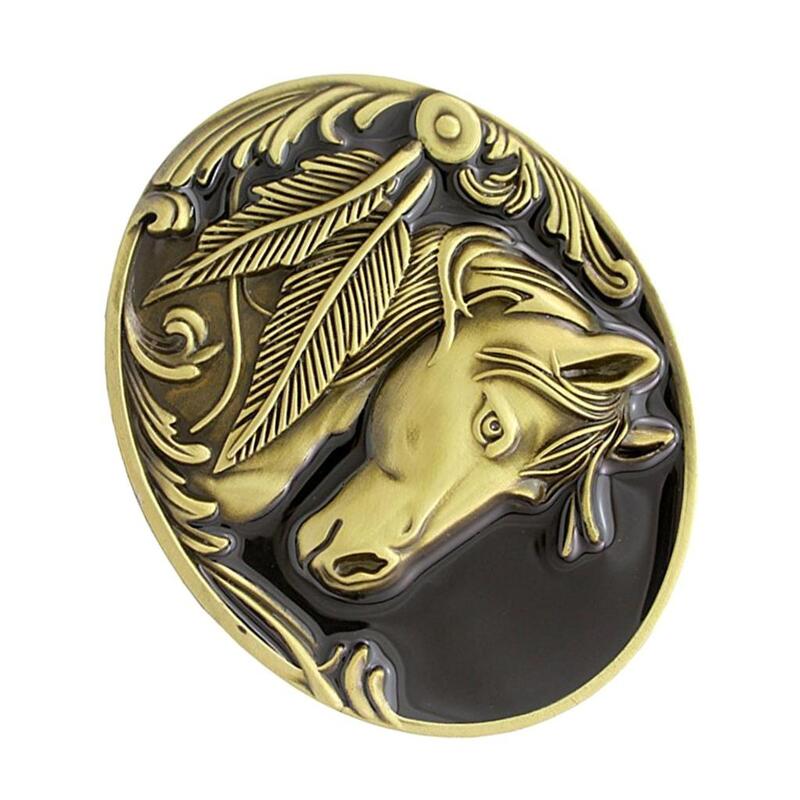 Retro Etched Animal Fashion Horse Head Bronze Buckle Cowboy Belt