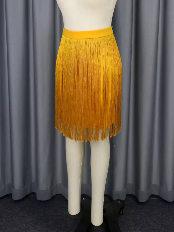 Gold Plus Size Fringe Skirts High Waist Package Hip Sexy Mini Evening Cocktail Party Hem Tassel Skirt for Women 2024 3XL 4XL