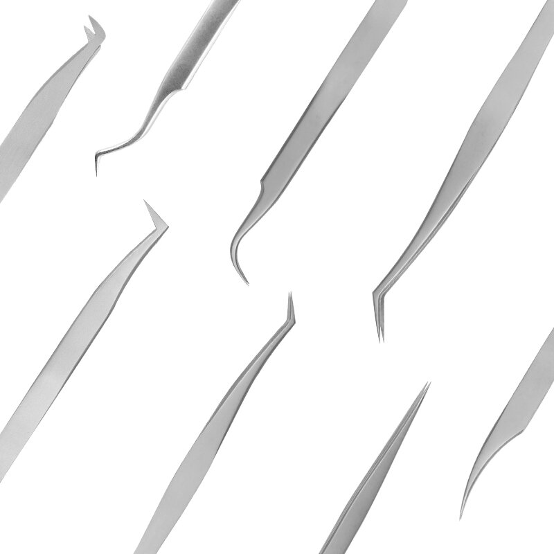 Comelylash st cílios extensão pinça curvada lash pinça em linha reta ponta pinça de prata ferramenta de maquiagem