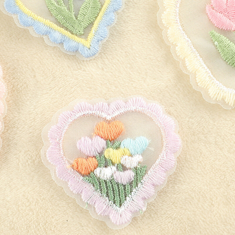 2 Pcs Cartoon Flower Lace Embroidery Patches No Glue DIY Appliques Sewing Patches Cute Clothing Accessories Decoration Sticker
