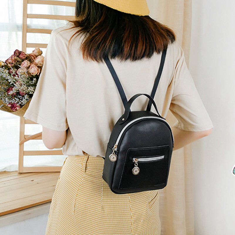 Mode Damen One-Shoulder kleine Rucksack Brieftasche Handy Damen Mini Reise rucksack reine Farbe Ledertasche