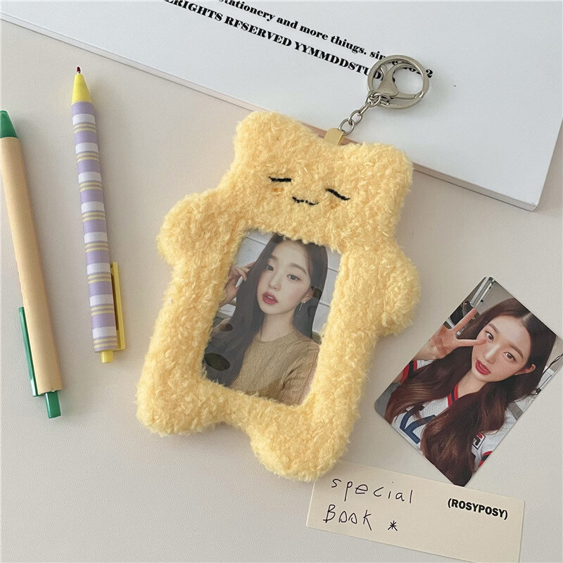 INS Милая кошка, кролик, плюшевый держатель для фотокарт, корейский чехол для фото Idol, защитный чехол, Обложка для удостоверения личности студента с брелоком