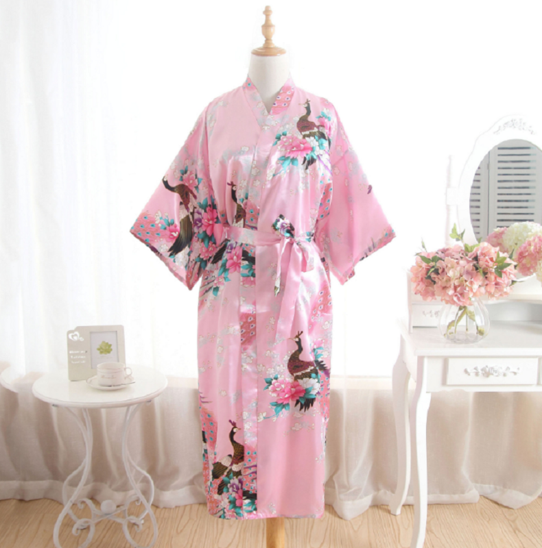 Heißer Verkauf neue Frauen japanische Kimono Robe hochwertige Seide Satin lange Nachthemd Mode druck lose bequeme Damen Pyjamas