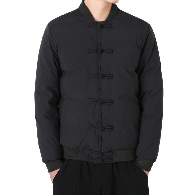 Giacca abbottonata cappotto invernale in stile cinese con bottoni a nodo con colletto alla coreana spessa jaqueta masculina
