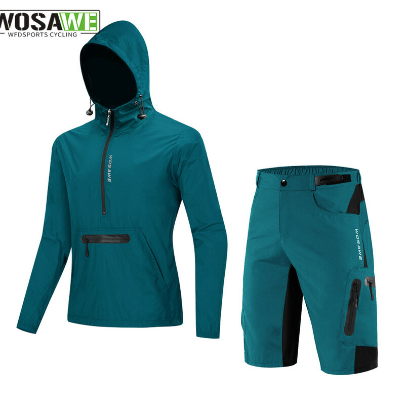 WOSAWE Men's Cycling Jacket and Shorts Bike Off-road Racing Shorts Waterproof Ourdoor Sports Breathable Motorcycle Suit