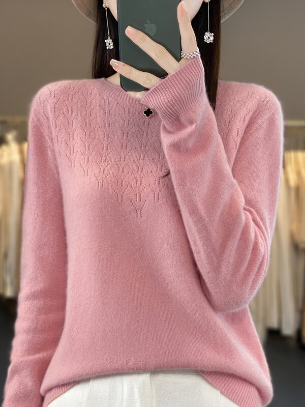 2023 Women Autumn Winter Pullover Aliselect Fashion 100% Merino Wool Sweater Clothing V-Neck Long Sleeve Quality Knitwear Tops
