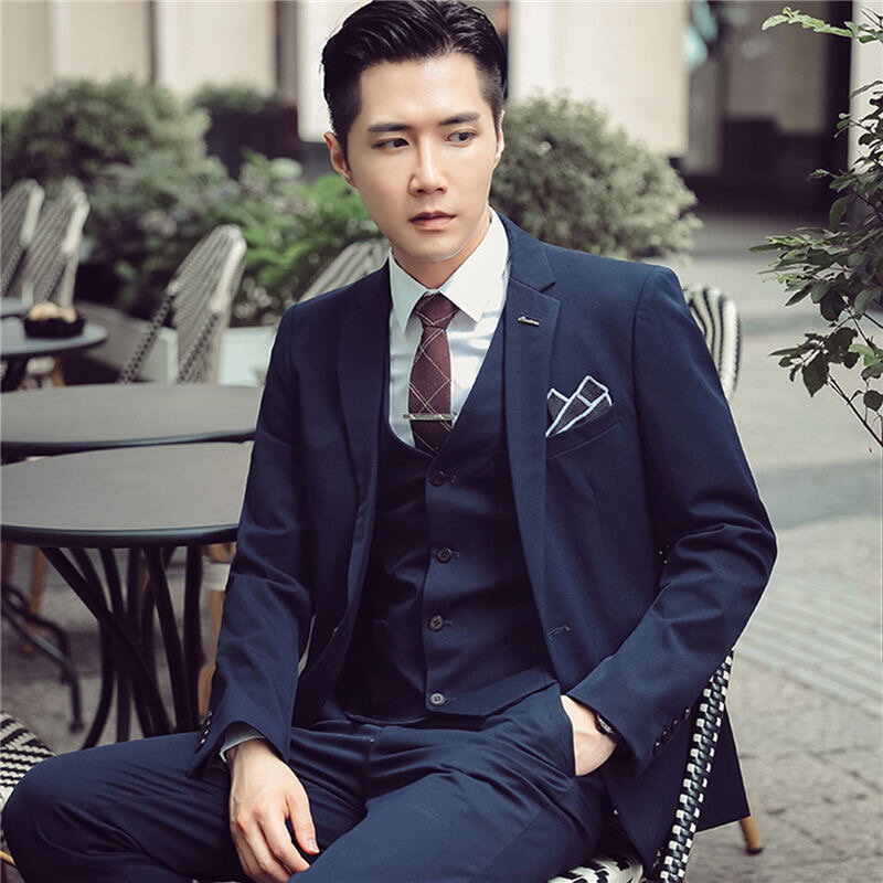 Vestido de noiva fino estilo coreano masculino, terno padrinho, banquete elegante, 24
