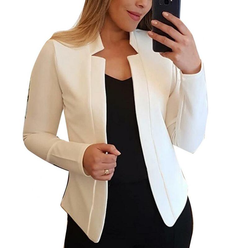 Fashion Thin Blazer Women Cardigan Solid Color No Button Long Sleeve Slim Suit Jacket Coat
