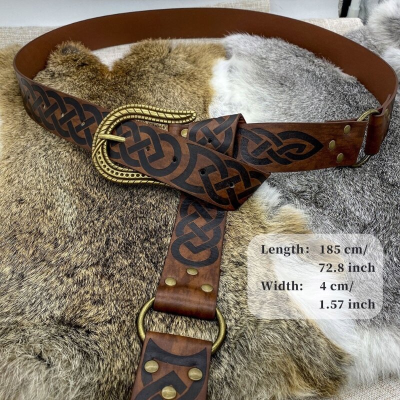 Cinturón de cuero con relieve vikingo para hombre, cinturón Medieval de PU con diseño de nudo, Estilo Vintage, renacentista, novedad de 2023