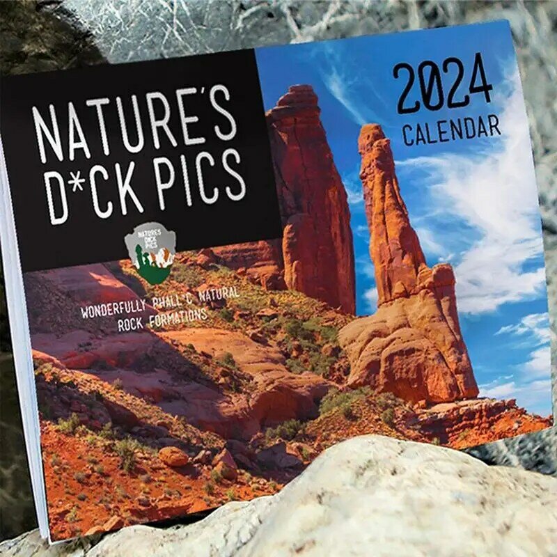 Calendario de pared de la naturaleza, 2024, 12 meses, broma, calendario de papel resistente, 9,8X7,4, regalo abierto, calendario divertido