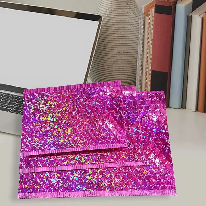 Shipping 50pcs Courier Waterproof Mailing Envelope Mailer Rose Pack Envelopes for Bag Red Padded Bubble Holographic