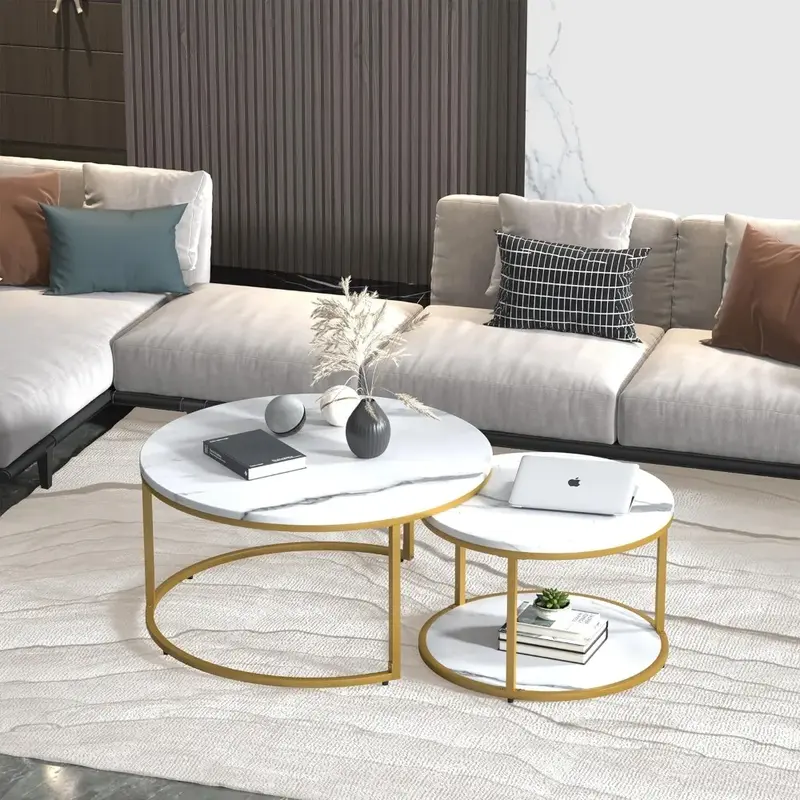 Mesa de centro de fácil montaje para sala de estar, Juego de 2 mesas de centro de anidación, diseño de muebles, Café de madera nórdica