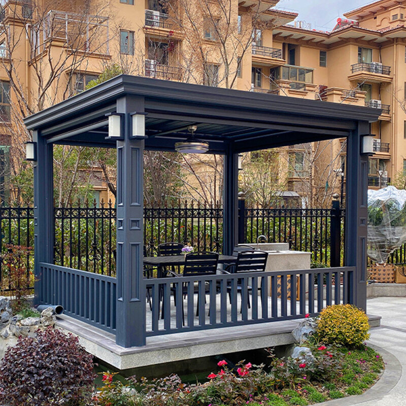 Estilo chinês elétrico liga de alumínio Gazebo, Pátio ao ar livre, Pavilhão Jardim, Pára Villa Quintal, Sun Room, 5x6m