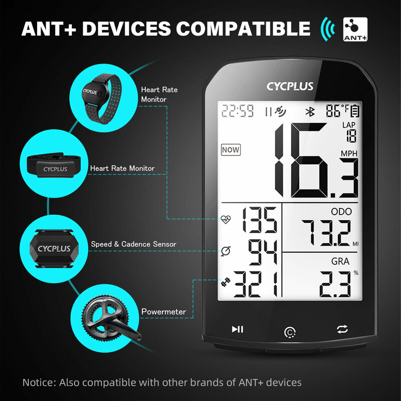 CYCPLUS-Computador sem fio GPS Bike, velocímetro impermeável, odômetro, ANT +, Bluetooth 5.0, Acessórios de ciclismo, M1