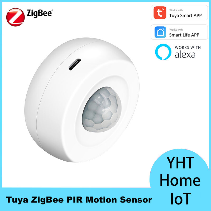 Tuya-Sensor de movimiento inteligente ZigBee 3,0 Pir, Sensor de movimiento humano infrarrojo, alimentado por batería USB con Zigbee Gateway Alexa