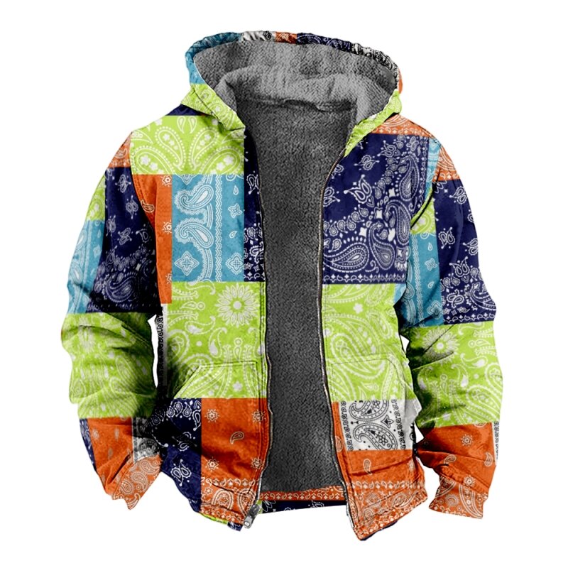 2023 Indian graphic zipper hoodie men 3d digital printed velvet coat retro style casual loose men's fashion wear
