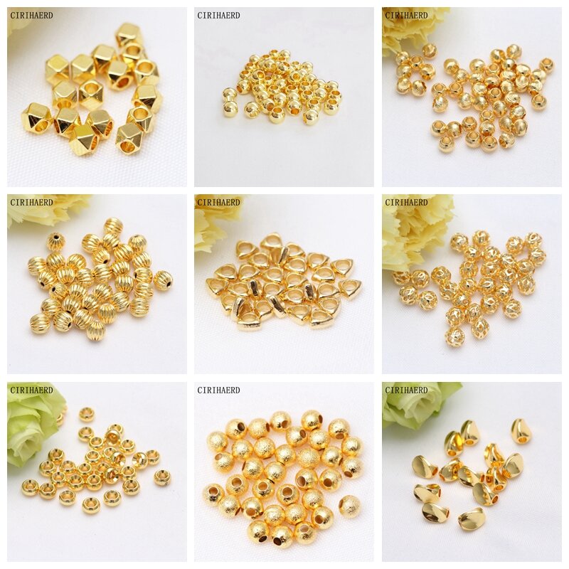 2/2.5/3/4/5/6mm Loose Bead Round 14K Real Gold Plated Smooth Ball Spacer Beads DIY Jewelry Making Supplies Beads Wholesale
