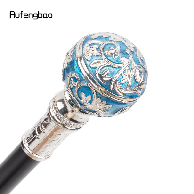 青い白い花のボールウォーキング杖、ファッション装飾ウォーキングスティック、シックでエレガントなコサトウキビノブのかぎ針編み、90cm