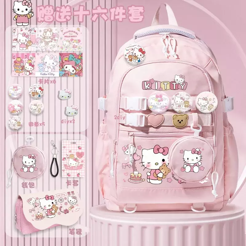 Sanrio tas sekolah Hello Kitty pria dan wanita, tas punggung bantalan bahu ringan kapasitas besar kartun lucu