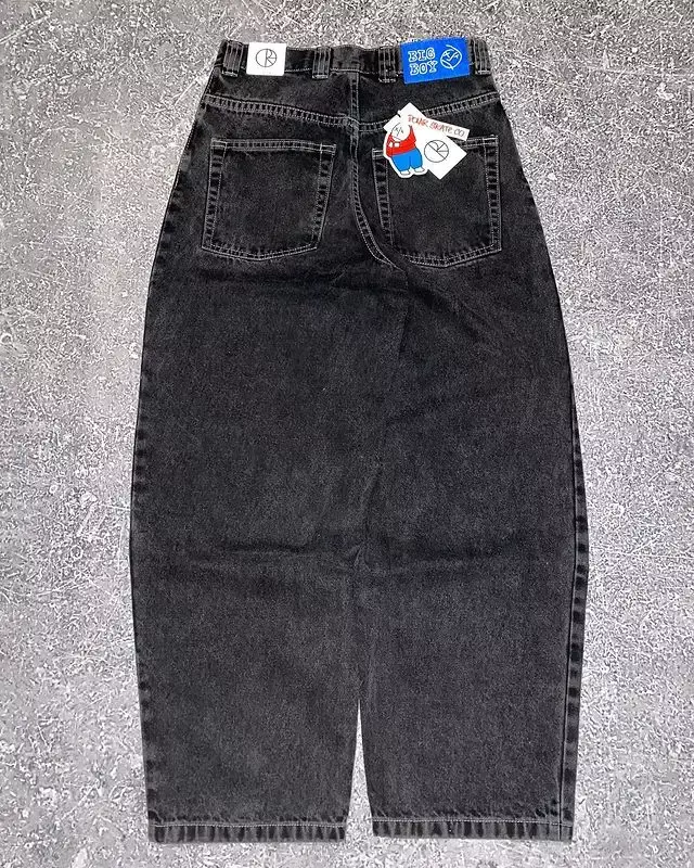 Pantalones vaqueros holgados con bordado gráfico de dibujos animados para hombre y mujer, Jeans negros de estilo Harajuku, Hip Hop, Y2K, cintura alta