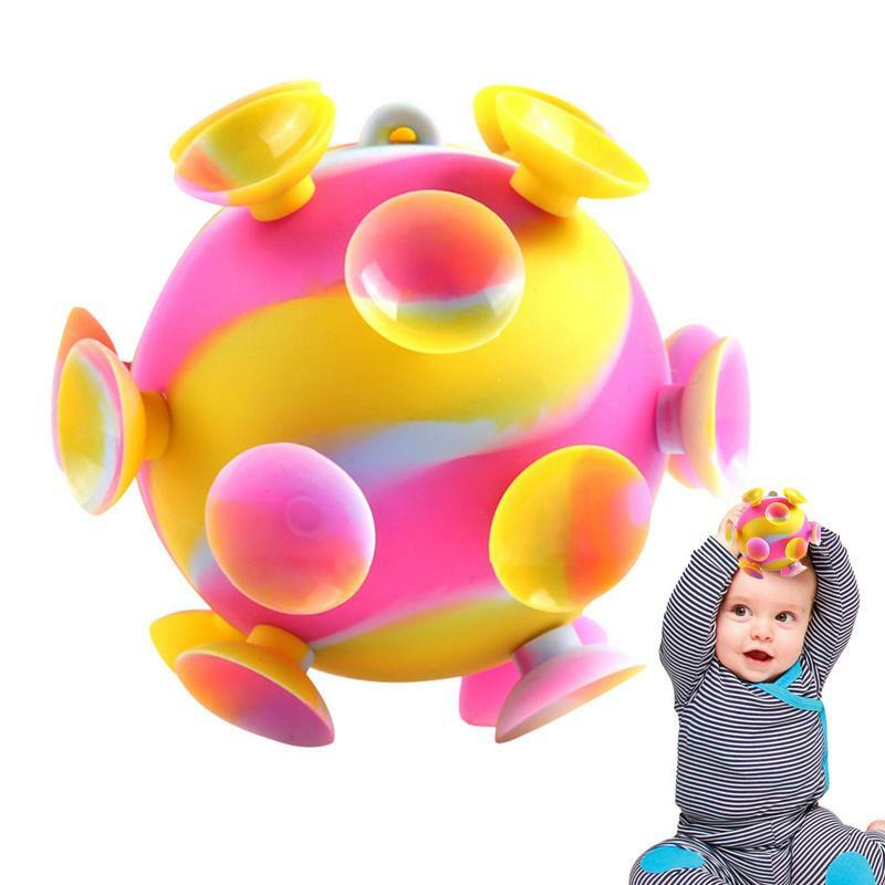 Fidget Ball Toys com luz para crianças, Funny Bathing Sucker, Ventosa, Chattles dos desenhos animados, Brinquedos educativos