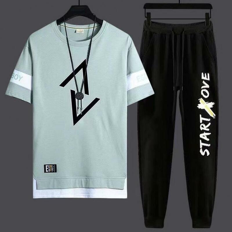 Conjunto de ropa deportiva para hombre, camiseta informal con estampado de letras, pantalones de chándal de pierna ancha, ropa deportiva de secado rápido con elástico