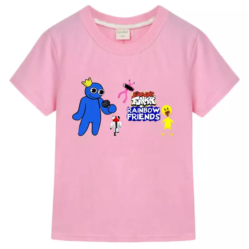 Rainbow Amigos Estética Anime T-shirts, 100% Algodão T-shirt, T-shirt de manga curta, Manga impressão, moda, meninos, meninas