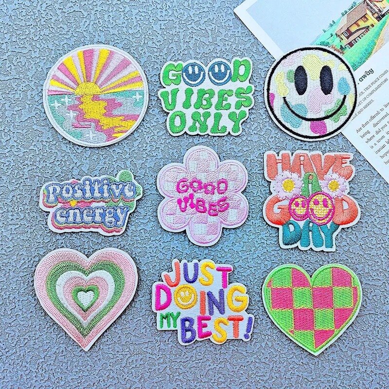 Hot Embroidery Patch Smiling Face Cloth Sticker DIY Iron on Patches Happy Badge Kids Hat Backpack Phone Case Fabric Accessories