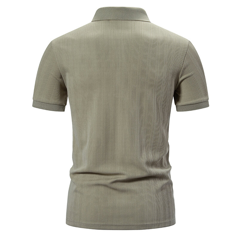 Men's New Sunken Stripe Lapel Short-Sleeved T-shirt, Simple Striped Polo Shirt，Perfect Slim Golf Top