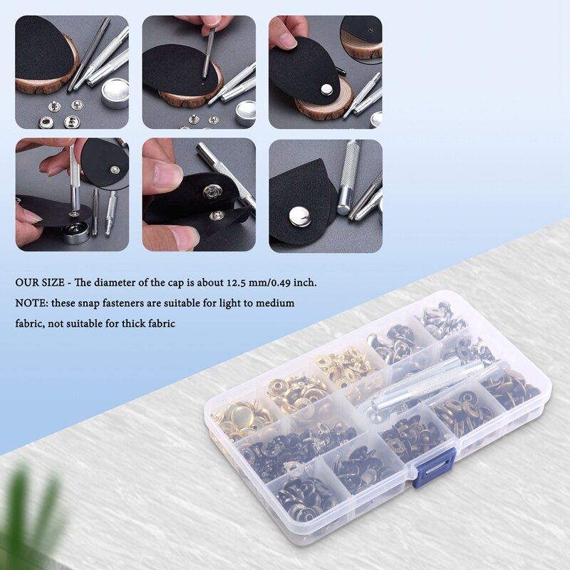100 Set Leather Snap Fasteners Kit, 12.5Mm Metal Button Snaps Press Studs, 4 Color Leather Snaps For Clothes, Bags