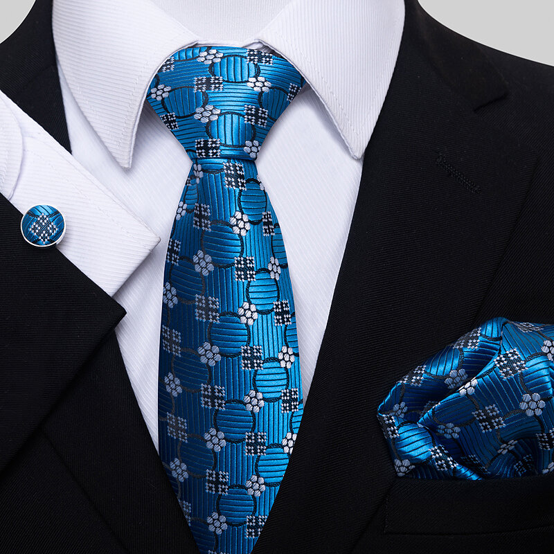 65 colori moda Dropshipping regalo di festa cravatta tasca quadrati gemello Set cravatta blu uomo accessori da sposa misura posto di lavoro