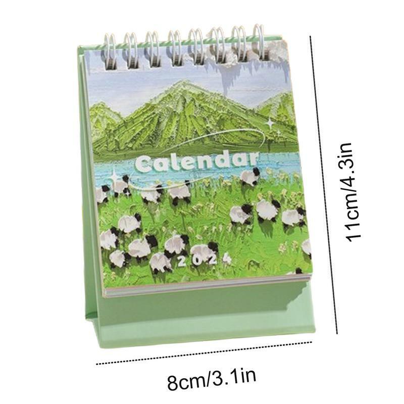 Floral Desk Calendar 2024 Vintage Oil Painting Stand Up Calendar Small Monthly Calendar For Work Planning To-Do List Portable
