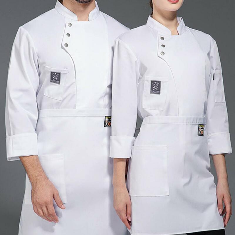 Chef-Kok Uniform Opstaande Kraag Dubbele Rij Knopen Lange Mouw Unisex Dunne Aangroeiende Chef-Shirt Café Restaurant Keuken Werkkleding