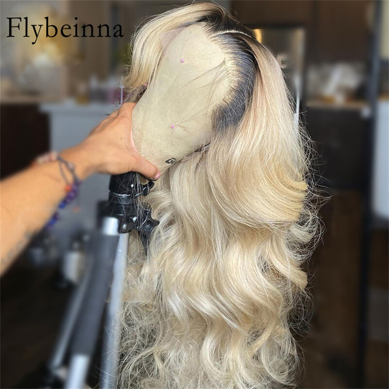 1B 613 Human Hair Lace Front Blonde Ombre Lace Front Human Hair Wigs Honey Blonde 13x6 Hd Frontal Wig Dark Roots Body Wave Wig