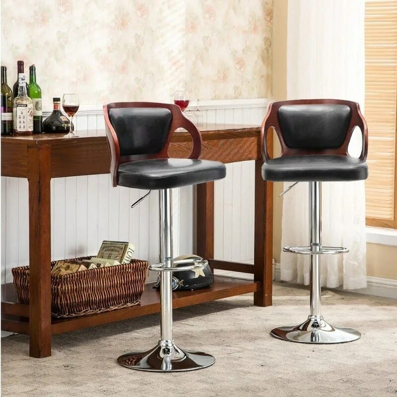 Stołek barowy z drewna orzechowego z regulowanej wysokości skórzane nowoczesne stolarki barowe z tylnym siedzeniem winylowym wyjątkowo wygodne stołek barowy 1 sztuka