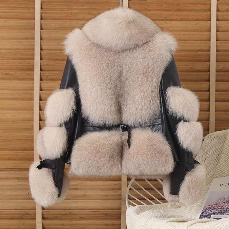 Jesienno-zimowy nowy płaszcz damski kurtka z futra lisa ze sztucznego futra luźna krótka odzież motocyklowa Plus bawełniany płaszcz ciepła Parka