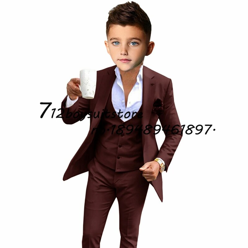 Boys Blazer Formal Jacket Pants Vest 3 Piece Wedding Tuxedo Solid Color Kids Clothes Set Child Blazer