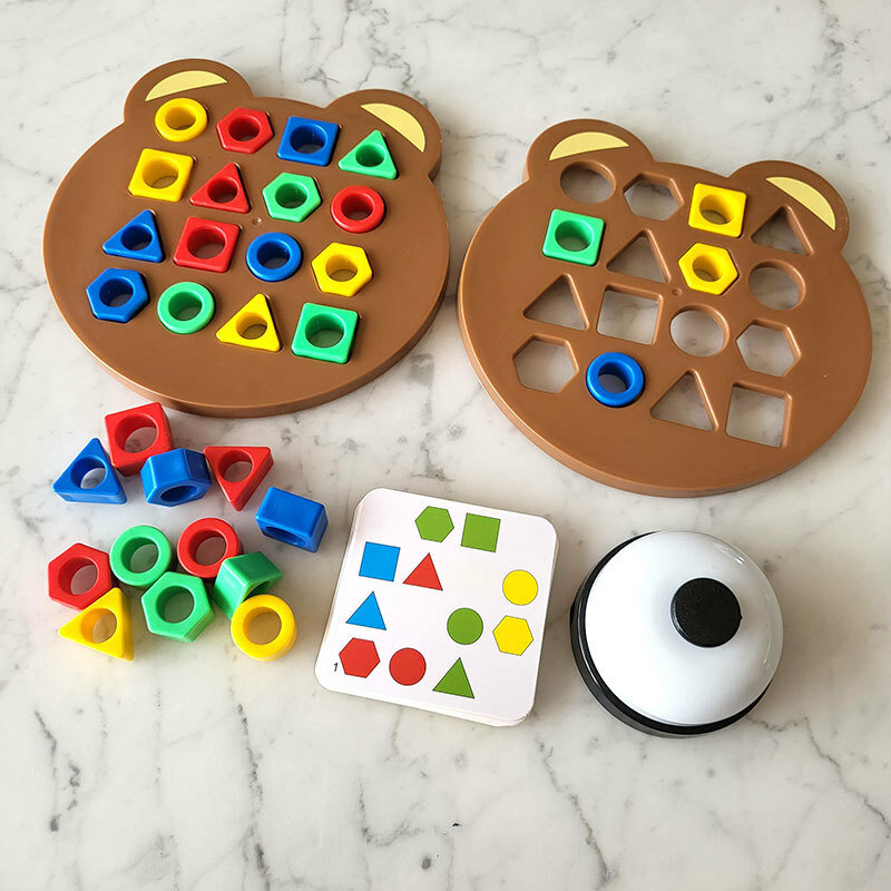 어린이 몬테소리 교육 장난감 퍼즐 블록, 기하학적 모양, 색상 매칭, 부모-자녀 상호 작용, 감각 테이블 게임