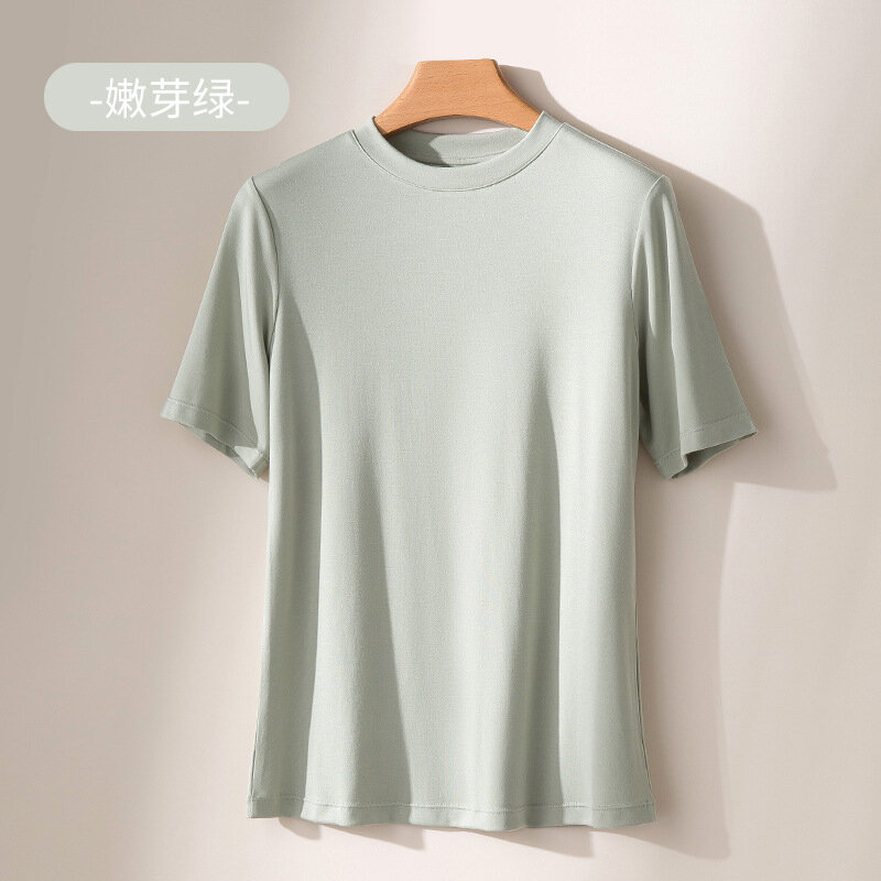 2024 Summer New Women's Lanjing Modal Short sleeved T-shirt Cool and Quick Drying Half sleeved Bottom Shirt Round Neck T-shirt
