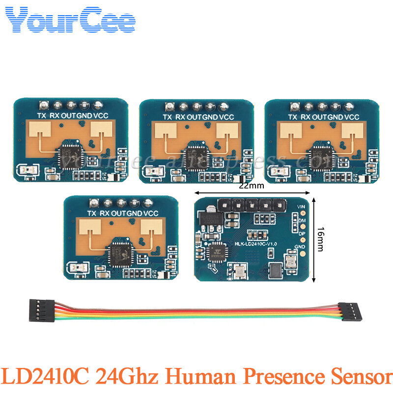 Sensor de Pressão Humana Milímetro, Módulo Radar Onda, Heartbeat Sem Contato, Detecção de Movimento, HLK-LD2410C, LD2410C, 24Ghz, 5Pcs, 1Pc