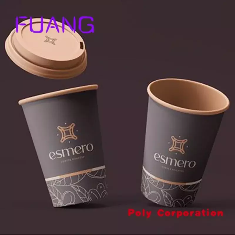 Custom  customization logo takeaway 7oz  8oz 16oz 22oz warm coffee packaging kraft paper holder paper cup with drinking lid cove