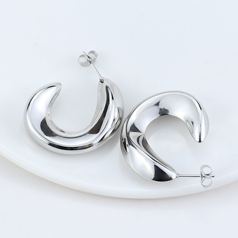 Brincos de argola de aço inoxidável feminino, anel simples, joia semicírculo, moda, 2023
